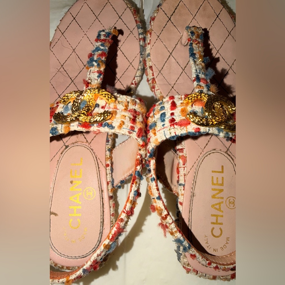 Chanel Tweed CC Logo Sandals – Size 36.5 (US 6.5) - Picture 4 of 10